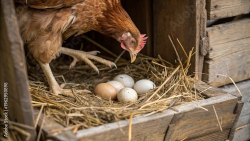 Wallpaper Mural A Hen Caring for Her Freshly Laid Eggs in a Rustic Coop Torontodigital.ca