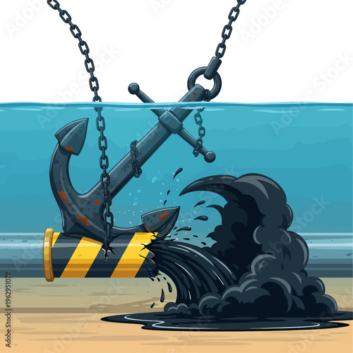 Massive Anchor Falling into Ocean Water Illustration - Shipwreck Scene and Nautical Disaster Graphic Design for Games and Animation