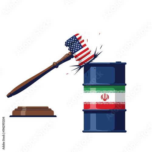 US Iran Relations Oil Barrel Justice Gavel Political Cartoon Illustration Graphic Design Stock Footage Visual Metaphor Symbolism