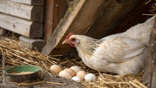 Wallpaper Mural A Hen Caring for Her Freshly Laid Eggs in a Rustic Coop Torontodigital.ca