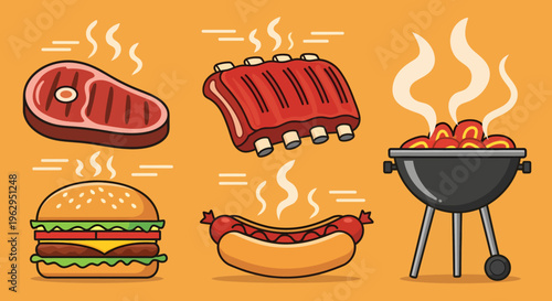 Grilled food on a barbecue.