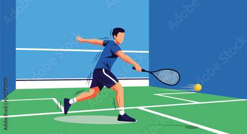 A stylized illustration depicting a person playing a tennis game