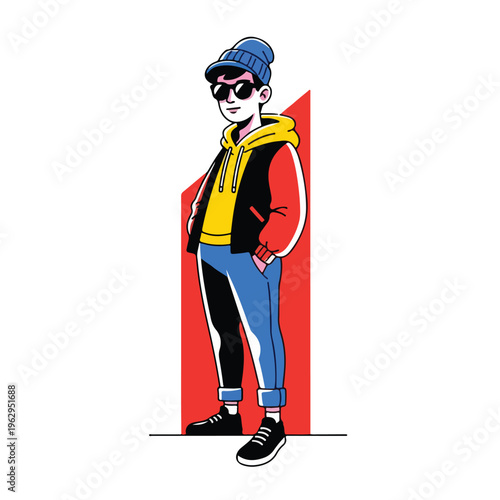 A stylized illustration of a young person in stylish street attire