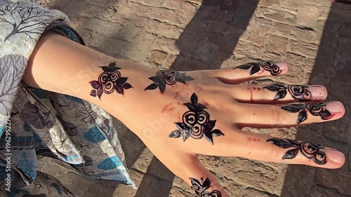  flower design featuring intricate henna patterns on a hand adorned with floral motifs and details