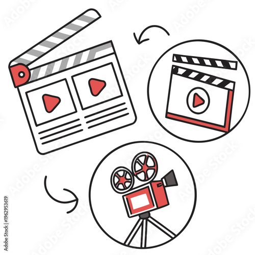 A set of icons featuring a movie clapper and a video camera
