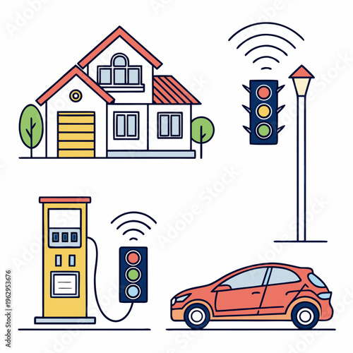 Electric vehicle charging station with smart traffic control and home