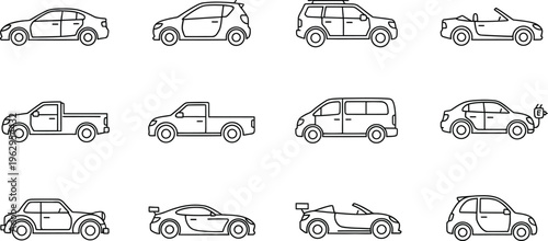 Variety of cars in different angles and styles