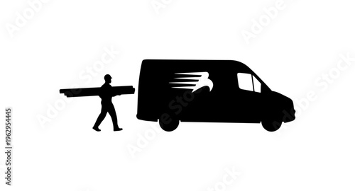 Delivery Worker with Package and Van
