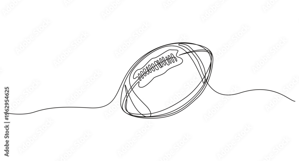 Obraz premium continuous line draw. American Football Ball,Rugby sport. Stylized American Football logo, black color with white negative space stripes. Continuous one line drawing of Rugby ball.