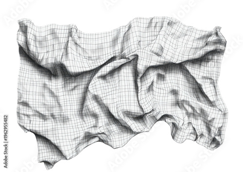 Distorted grid surface, crumpled texture, light gray