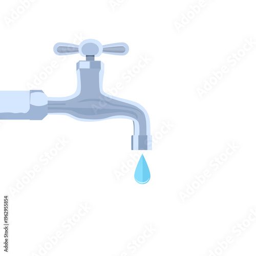 Modern Water Tap Faucet Icon with Blue Water Droplet for Plumbing Concept