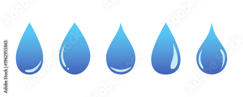 Set of Three Blue Water Drops or Liquid Droplets Isolated on White