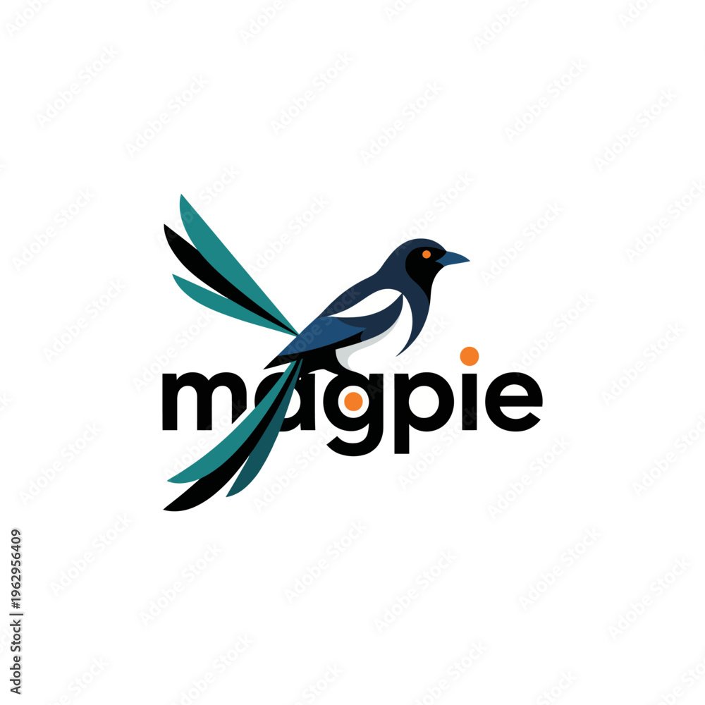 Fototapeta premium A contemporary representation of a magpie with striking colors and bold design, highlighting its features and emphasizing nature's beauty and artistry.