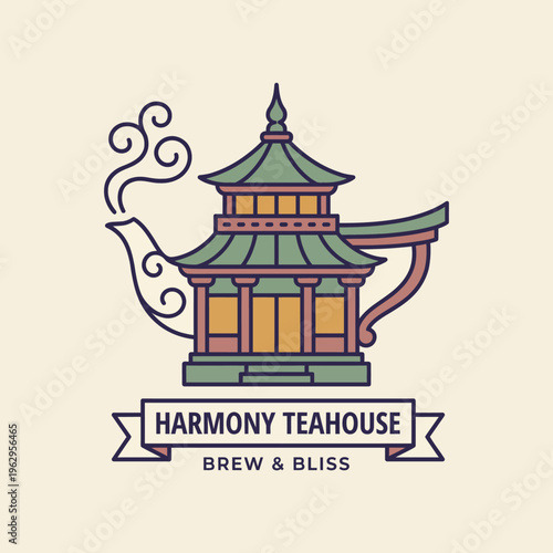 This harmonious teapot logo embodies tranquility and the art of tea drinking, showcasing intricate details that appeal to tea enthusiasts and serene ambiance.