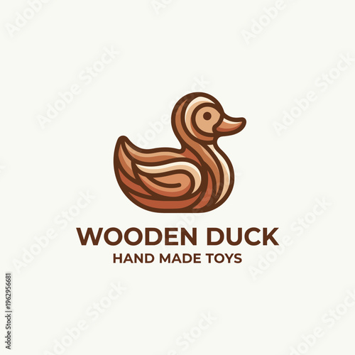 Fotografie This artistic wooden duck logo represents a playful and charming aesthetic for a handmade toy store, invoking nostalgia and creativity in toy design