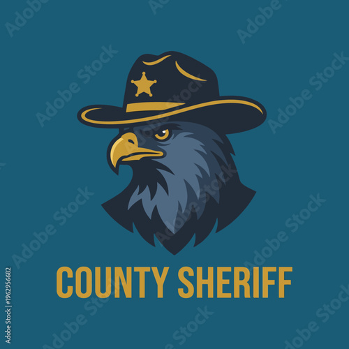 A powerful eagle wearing a sheriff's hat symbolizes authority and strength, representing law enforcement and the spirit of justice in a bold and artistic manner.