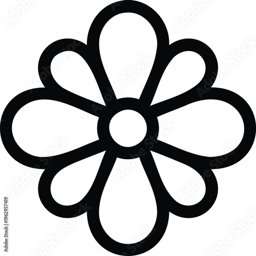 A stylized black and white illustration of a simple five-petaled flower Vector, illustration