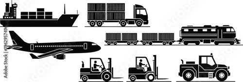Transportation modes and logistics equipment illustration