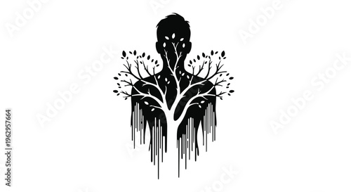 Human silhouette with a tree growing from its chest and a dripping organic effect.