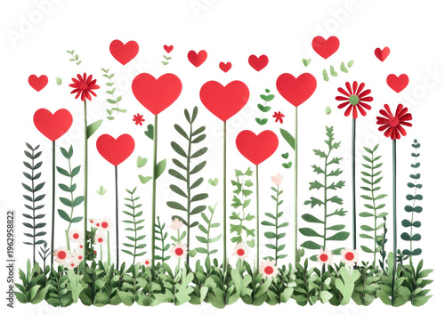 Heart flowers & plants on black background