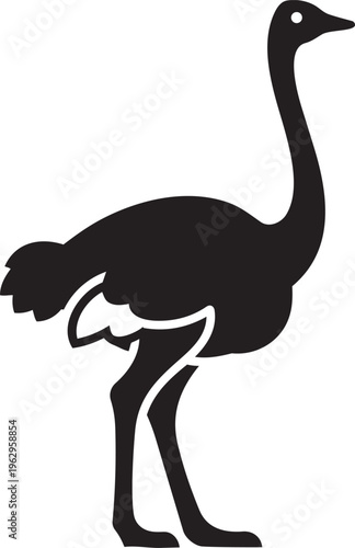 This image is a silhouette of an Ostrich, the world's largest and heaviest living bird  isolated on white background 