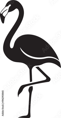 This image is a silhouette of a Flamingo. While similar in shape to the heron from your previous image, the flamingo is easily distinguished by its thicker,   isolated on white background