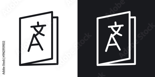 Translation icon set in black and white stroke lines