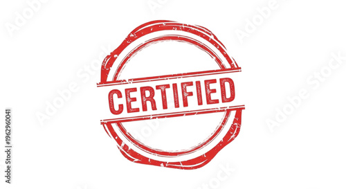 Red rubber stamp with certified text on white background