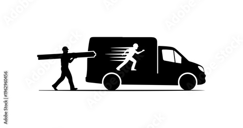 Man Pushing Delivery Truck with Speed Effect