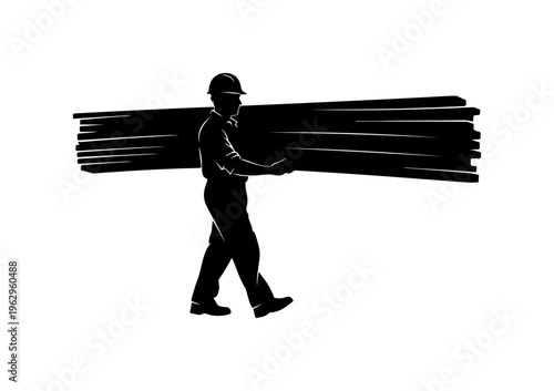 Hardworking Man Carrying Heavy Wooden Planks