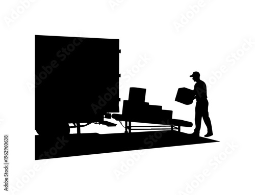 Worker Loading Equipment with Box in Industrial Setting