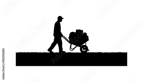 Construction Worker Pushing Wheelbarrow Silhouette