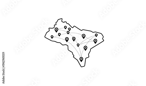 Bild auf Leinwand Regional network coverage line icon map connection vector illustration