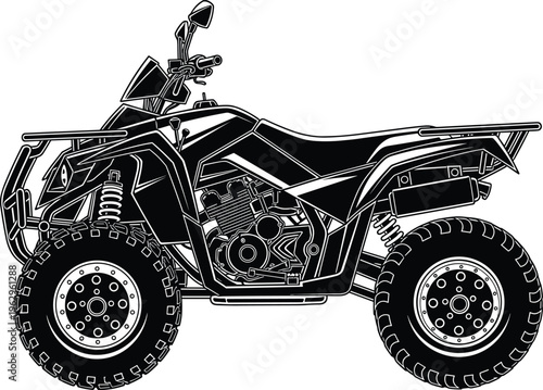atv quad bike vector illustration, off road vehicle silhouette design, all terrain transport graphic, adventure motor concept, cad drawing flat vector illustration
