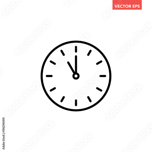 Black single round time clock icon, simple 11 am or pm clock flat design vector pictogram, infographic vector for app logo web website button ui ux interface elements isolated on white background