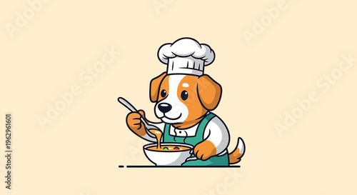 Cartoon dog in chef hat cooking.