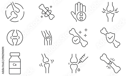 Bones icons vector set. Human Bones icon set. broken bone, hand bone, spinal cord vector illustration.