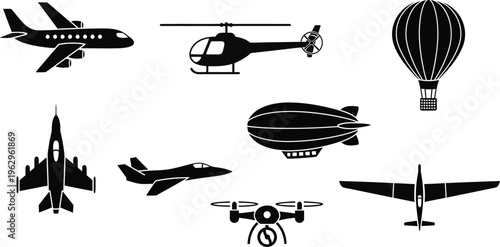 Collection of various aircraft and airborne vehicles illustrations