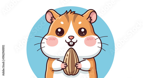 Cute cartoon hamster holding a peanut.