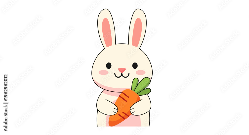 Fototapeta premium Cute cartoon bunny holding a carrot.