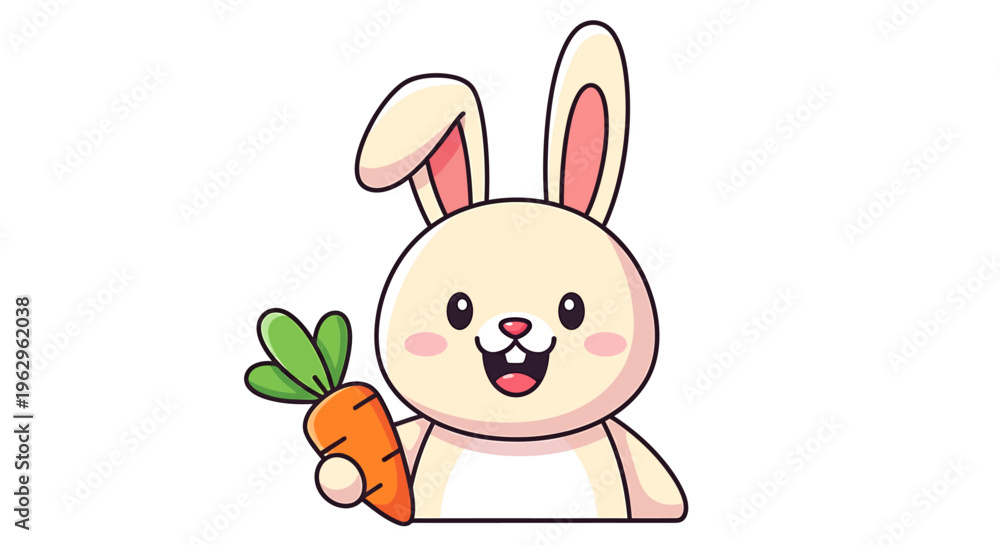 Fototapeta premium A cute cartoon bunny holding carrot.