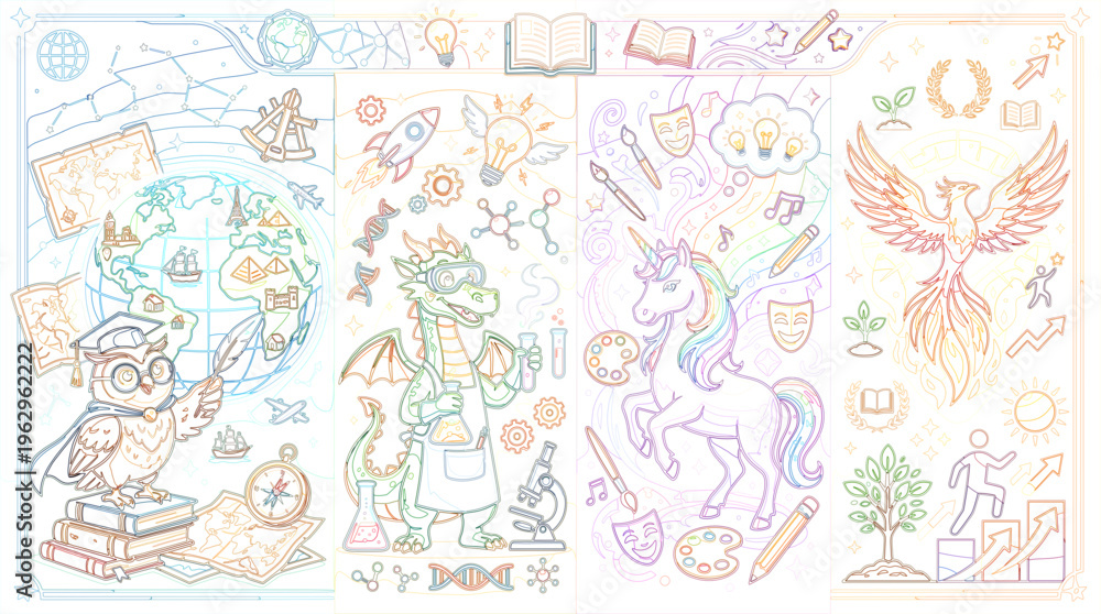 Fototapeta premium Whimsical Learning Adventures A Magical Journey Through Knowledge, Creativity, and Personal Growth