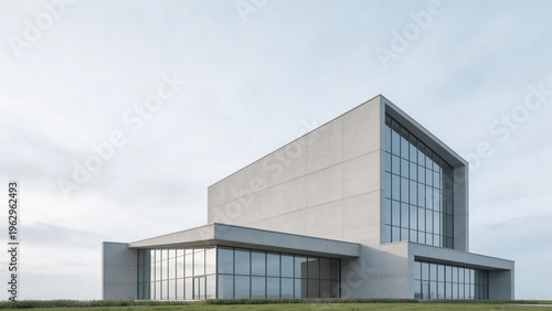 Contemporary Minimalist Concrete Building with Large Glass Windows