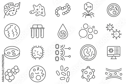 Microbiology icon set.  Linear icon collection. Vector illustration