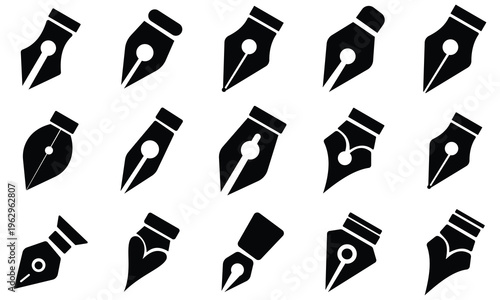 fountain pen nib icon. pen nib silhouette icon set. Pen nib icon for website design, logo for web and apps.