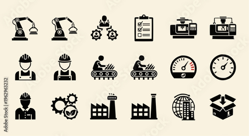 Industrial Icons: A collection of meticulously designed icons representing various aspects of industry, showcasing a modern and informative visual language.