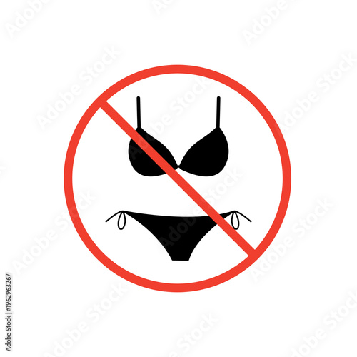  Prohibition sign of Woman Underwear. Forbidden Enter in Bikini, Swimsuit or shorts isolate on transparent background.