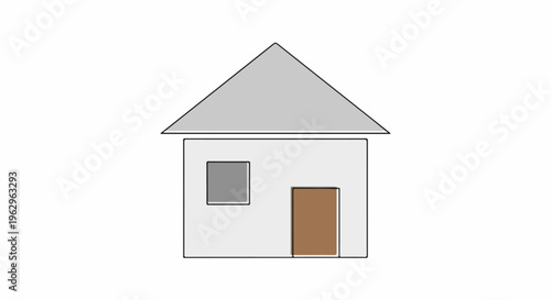 A simple illustration of a house with a door, window, and roof