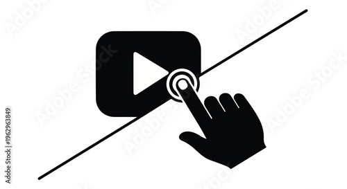 Hand icon pressing a play button with a diagonal line illustrates the concept of preventing video playback or prohibiting user interaction on digital media platforms.