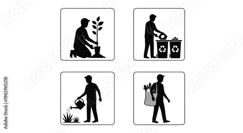 Collection of vector graphic icons illustrating responsible citizen actions for environmental conservation efforts